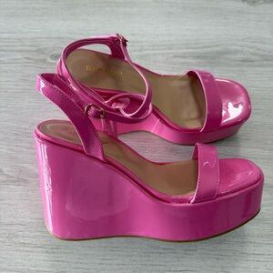 Bamboo Hot Pink Wedge Sandals prefect for Valentines day
